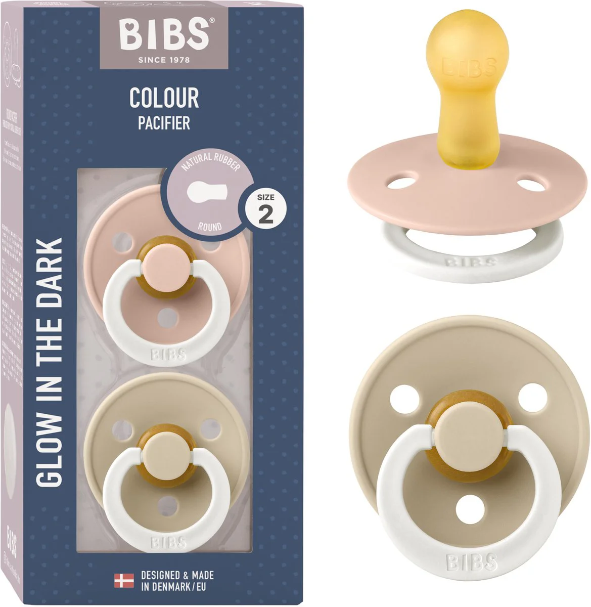 BIBS Glow Fopspeen 6-18 Maanden Vanilla/Blush 2ST