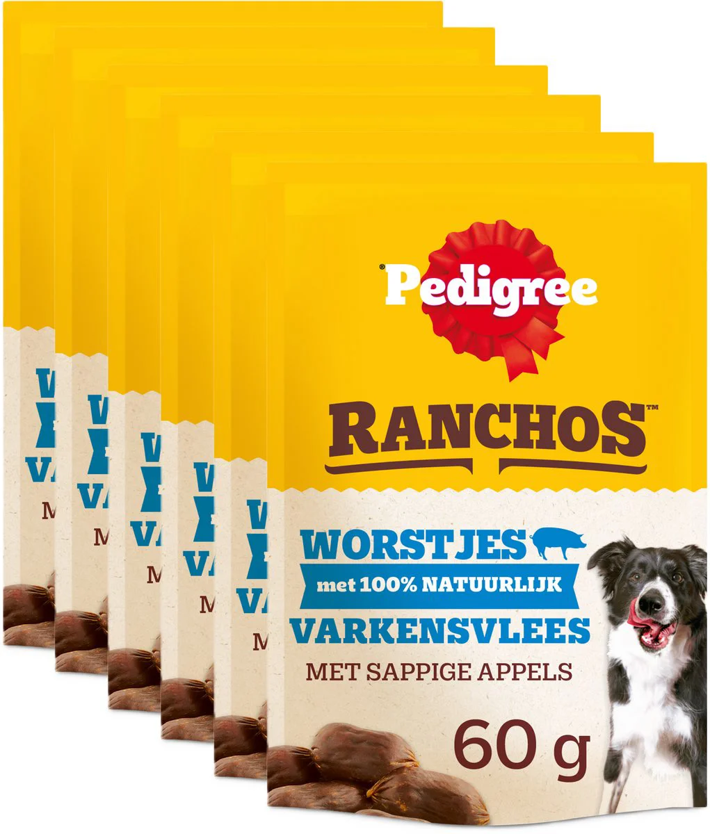 7x Pedigree Hondensnack Ranchos Sausages Varken 60gr