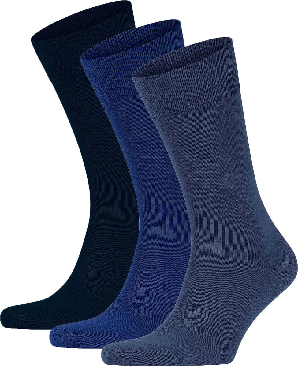 FALKE Happy Box 3-Pack eenkleurig katoen multipack sokken heren blauw - maat 43-46