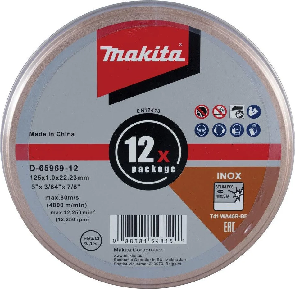 Makita D-65969-12 Doorslijpschijf 125x22,23x1,0mm RVS VE=12
