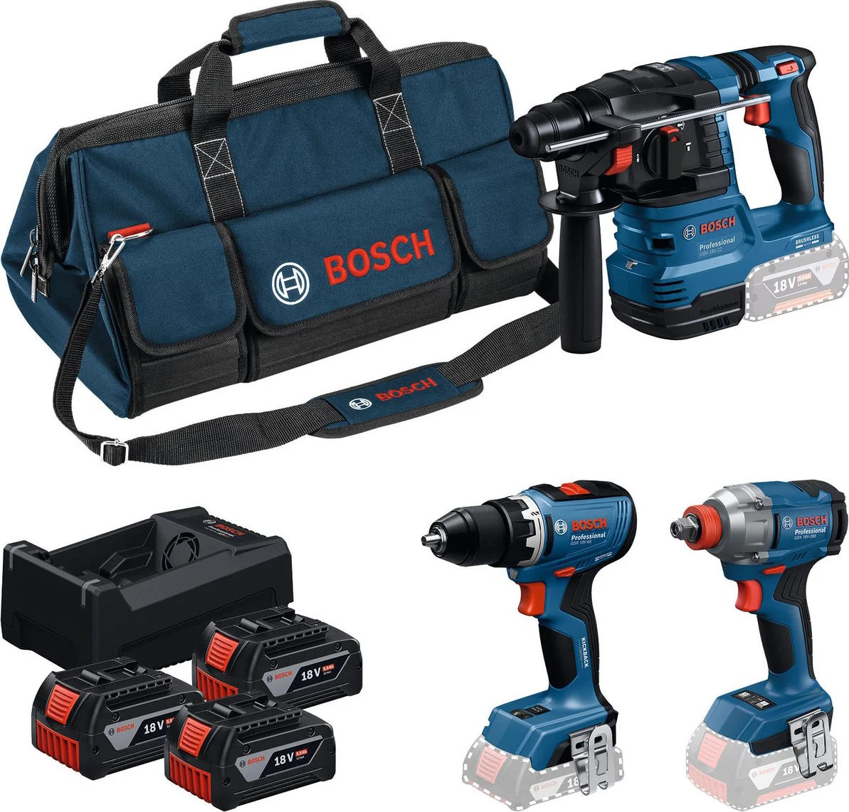 Bosch Professional Accu combiset 3-delig 18V 5.0Ah in tas - 0615A50093