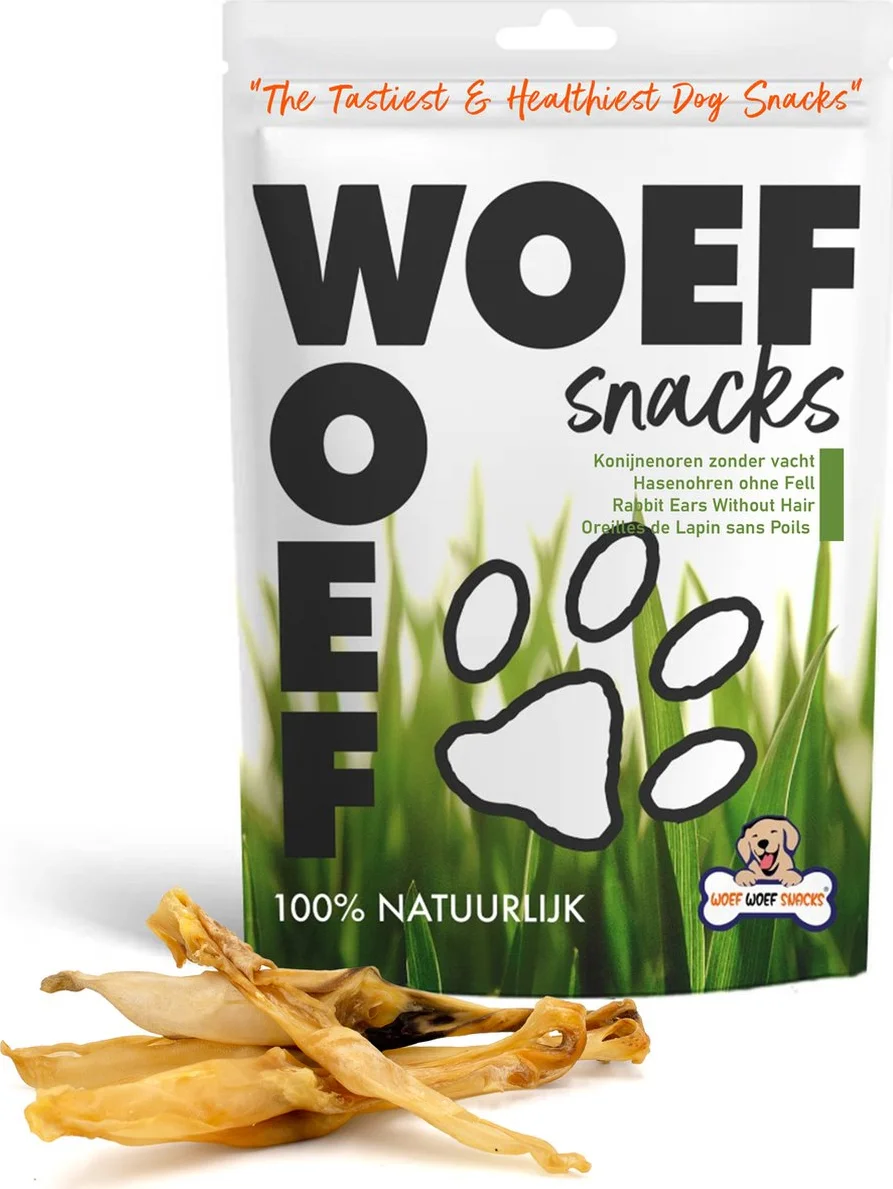 Woef Woef Hondensnack Konijnenoren Zonder Haar L 250 gr