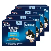 Felix Elke Dag Feest 7+ Senior Vis Selectie - Kattenvoer Natvoer - Tonijn Zalm Sardines & Forel - 48 x 85 g