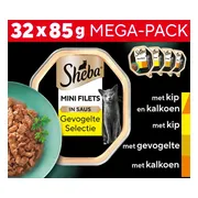 Sheba Mini Filets Kattenvoer Natvoer Gevogelte in Saus Mega Pack Kuipjes 32 x 85 gr