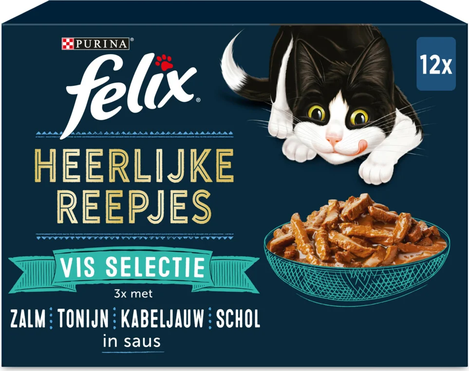 Felix Kattenvoer Nat Heerlijke Reepjes Vis Selectie 12 x 80 gr