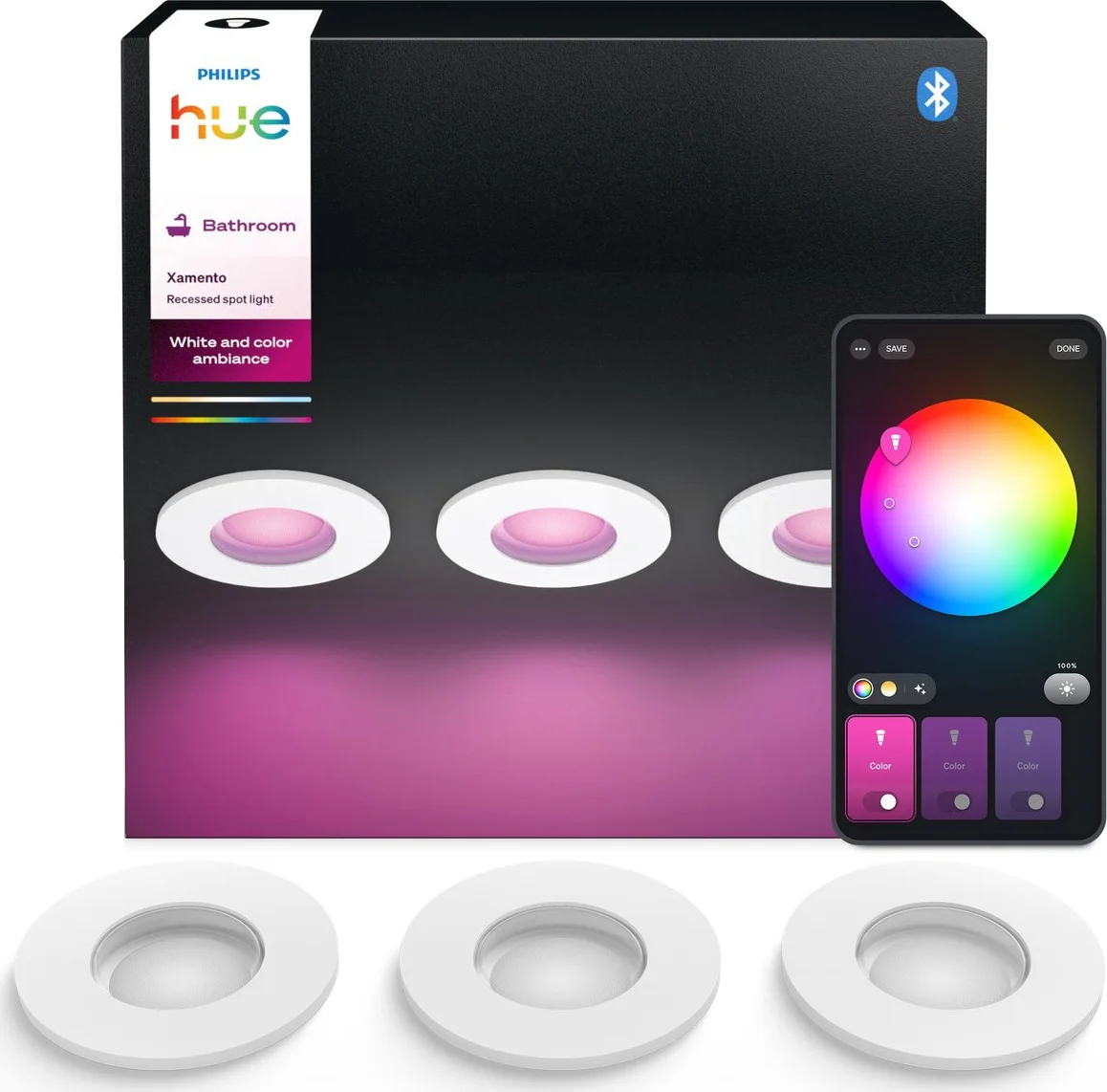 Philips Hue Xamento badkamerinbouwspot White and Color Wit 3-pack
