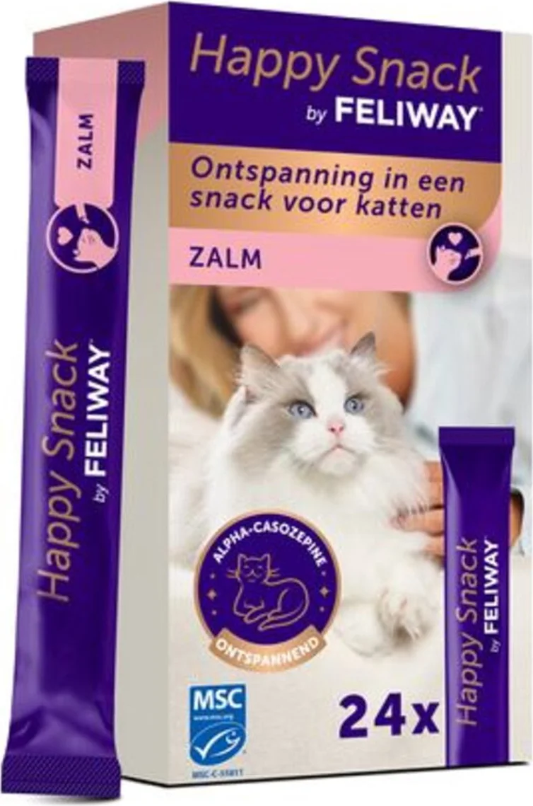 4x Feliway Kattensnack Happy Snack Zalm 24 x 15 gr