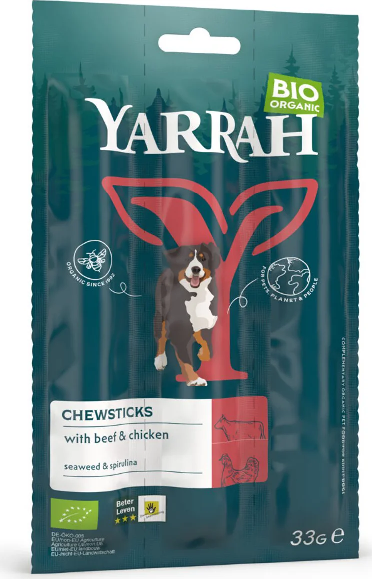 25x Yarrah Bio Kauwstaafjes Hond Rund 3 stuks