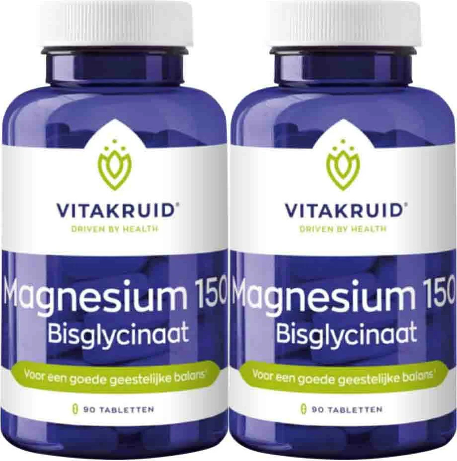 2x Vitakruid Magnesium 150 Bisglycinaat 90 tabletten