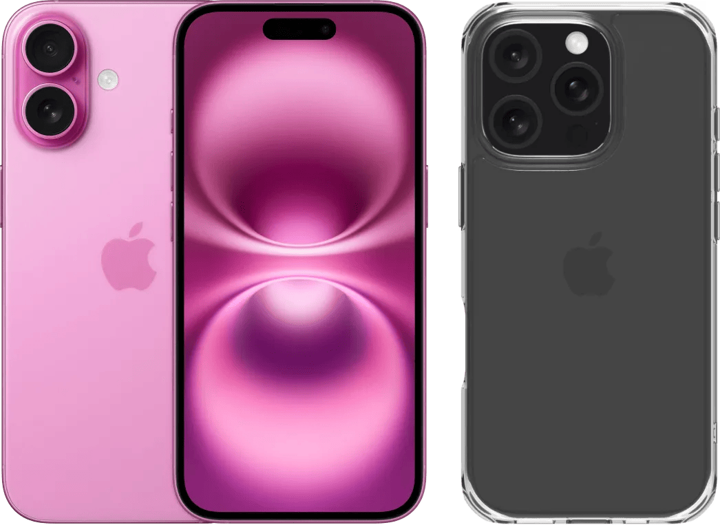 Apple iPhone 16 128GB Roze + BlueBuilt Protective Back Cover Transparant
