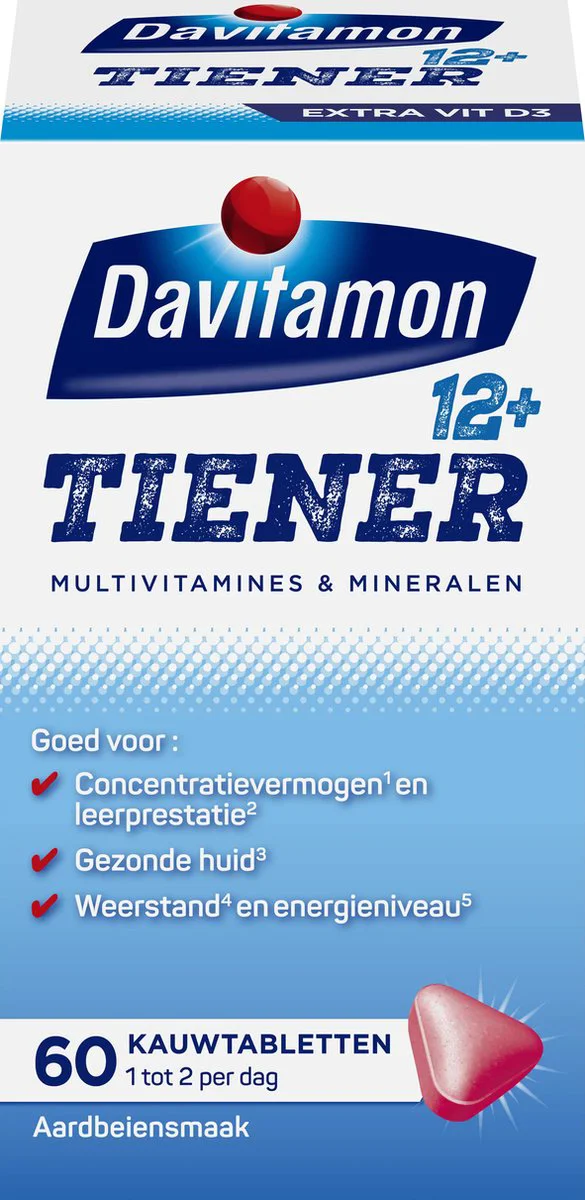 Davitamon Tiener 12+ Aardbei 60 kauwtabletten