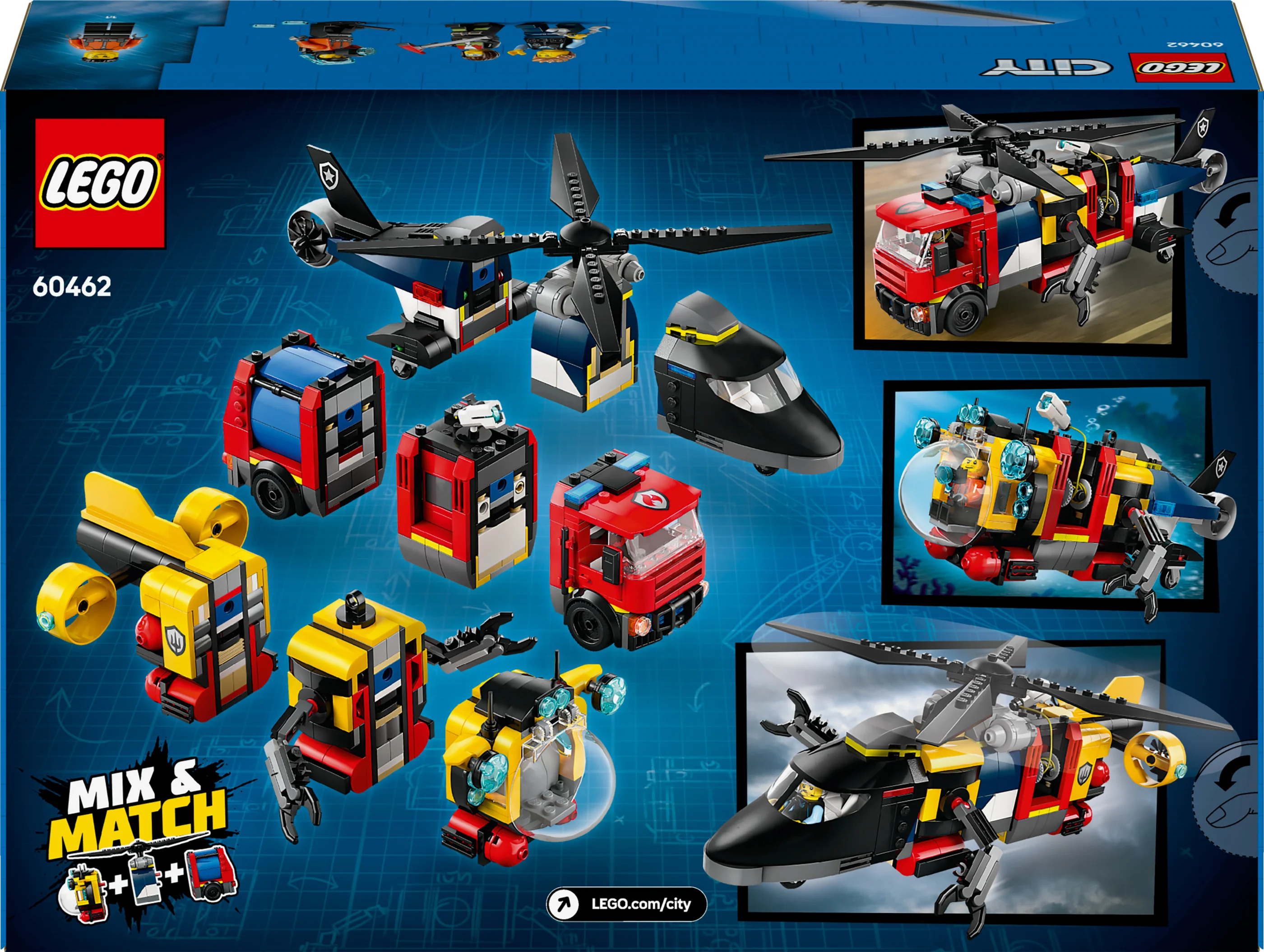 LEGO City Helikopter, Brandweerauto en onderzeeër remix 60462