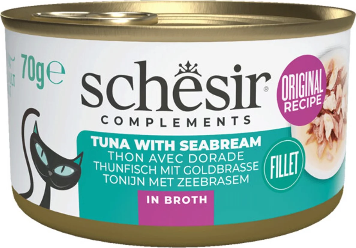 12x Schesir Kattenvoer Tonijn en Zeebrasem in Boullion 70 gr