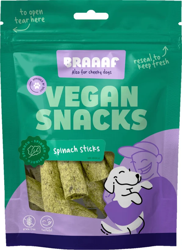 10x Braaaf Hondensnack Sticks Spinazie 6 cm 80 gr
