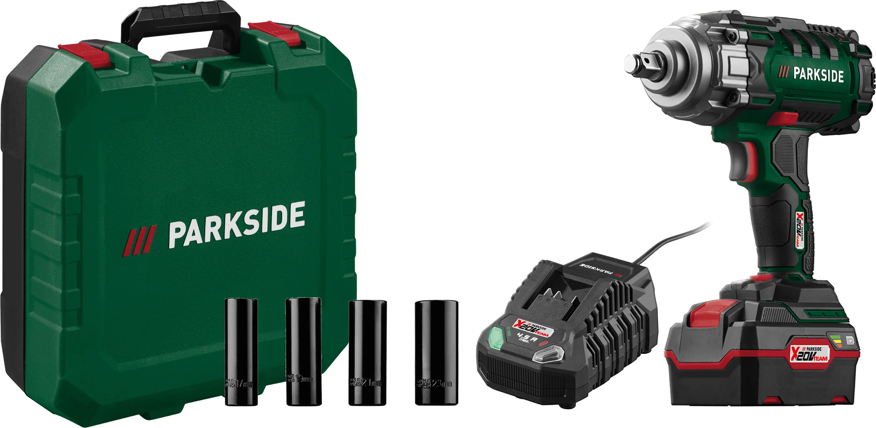 PARKSIDE Accu-slagmoersleutel 20 V set met 4 Ah accu en 4,5 A lader