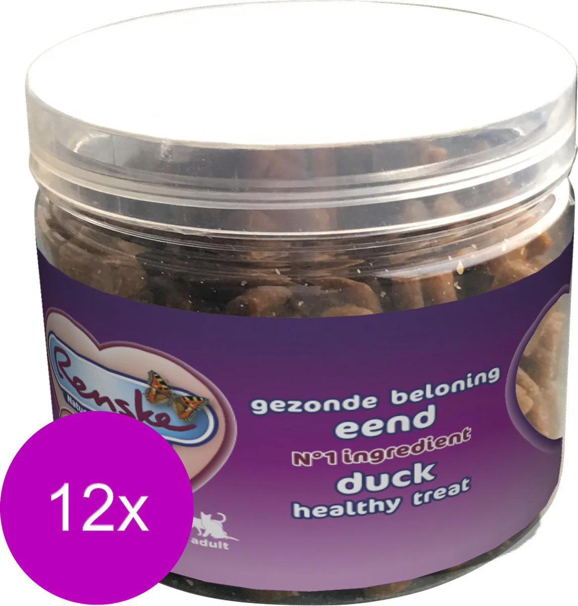 12x Renske Kattensnack Gezonde Beloning Hartjes Eend 100 gr