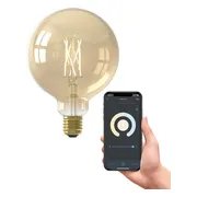 Calex Slimme Lamp - Wifi LED Filament Verlichting - Globe 12,5cm - E27 - Smart Lichtbron Goud - Dimbaar - Warm Wit licht - 7W