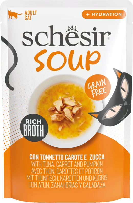 12x Schesir Complementary in Soep Kattenvoer Nat Tonijn & Pompoen 40 gr