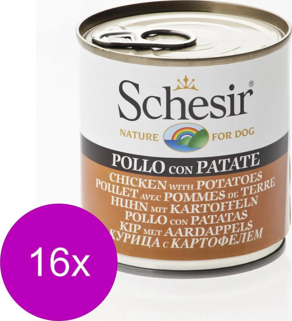 16x Schesir Hondenvoer Kip Aardappel in Gelei 285 gr
