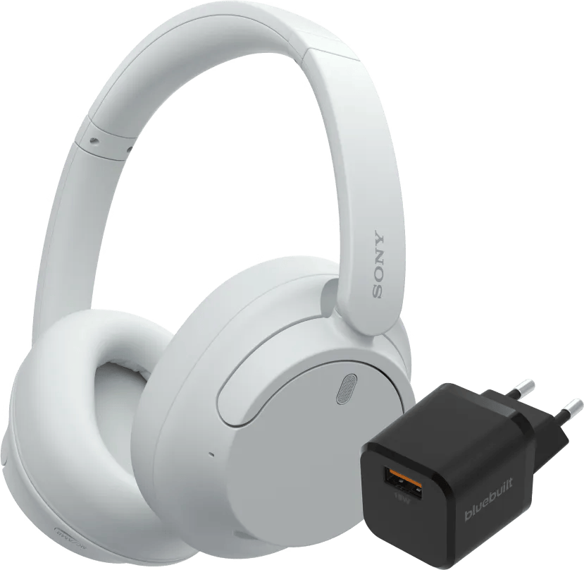 Sony WH-CH720N Wit + BlueBuilt Quick Charge Oplader met Usb A Poort 18W Zwart