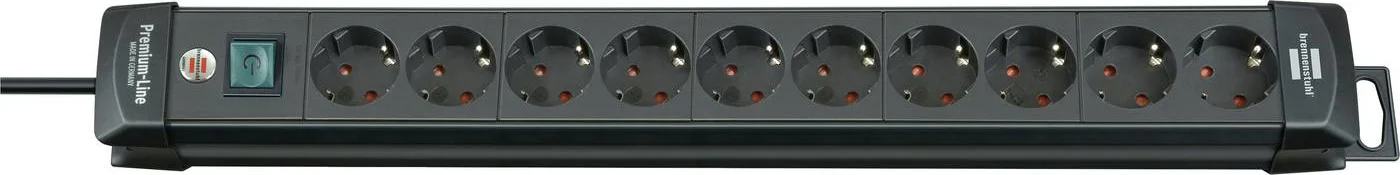 Brennenstuhl Premium-Line stekkerdoosdoos 10-voudig (verdeeldoos met schakelaar en 3m kabel -45° hoek van de veiligheidscontactdozen) zwart