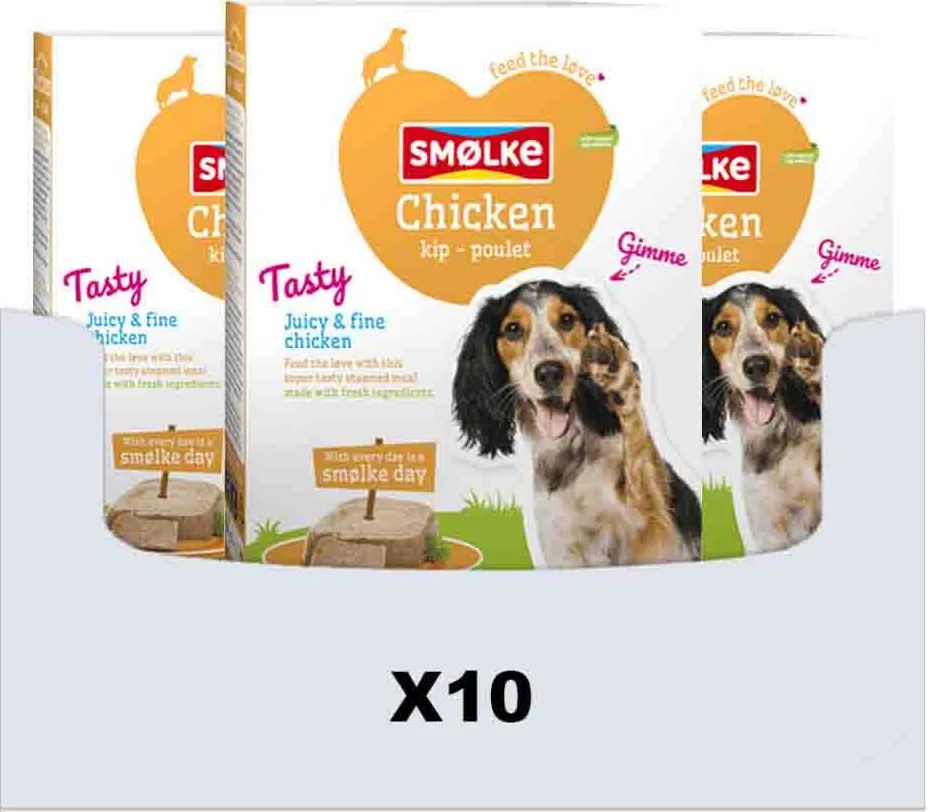 10x Smolke Hondenvoer Vers Gestoomd Kip 395 gr