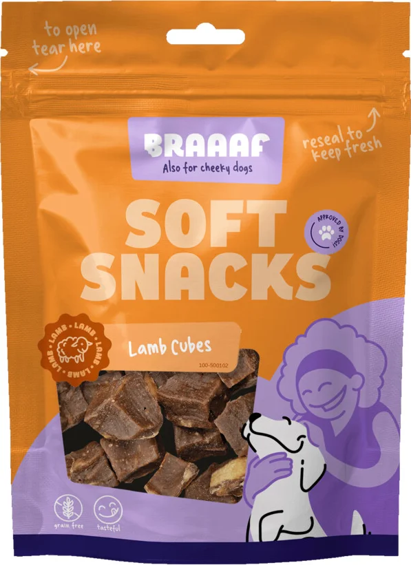 10x Braaaf Hondensnack Blokjes Lam Steak met Vis 85 gr