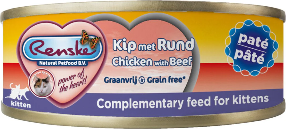 24x Renske Vers Paté Kitten Kattenvoer Nat Kip Met Rund 70 gr