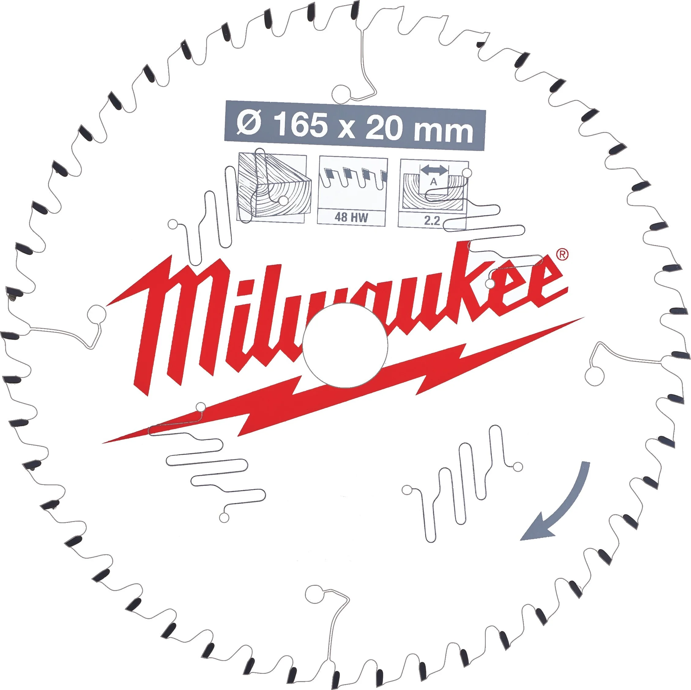 Milwaukee Cirkelzaagblad voor Hout | Ø 165mm Asgat 20mm 48T - 4932471295