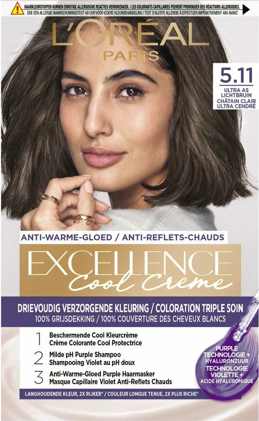 3x L'Oréal Excellence Cool Crème Permanente Crèmekleuring 5.11 - Ultra As Lichtbruin