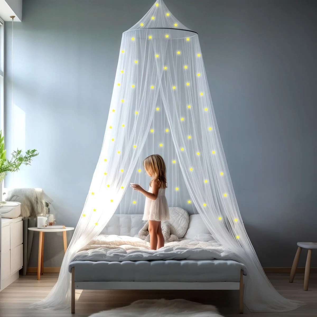 Klamboe met Glow in the Dark Sterren - Hemelbed voor Kinderkamer of Volwassenen - Sterrenhemel Sluier, Hemeltje en Bedtent - Baby Muggennet Bedhemel Decoratie