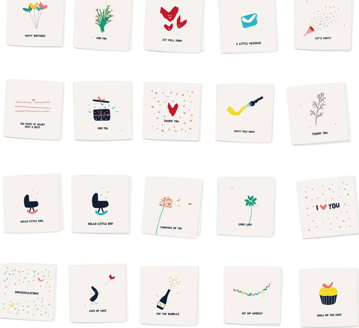 ALL YOU CAN SEND - Handige mix van 20 verschillende luxe wenskaarten set inclusief envelop - gevouwen - verjaardag - liefde - zomaar - voor jou - feest - uitnodiging