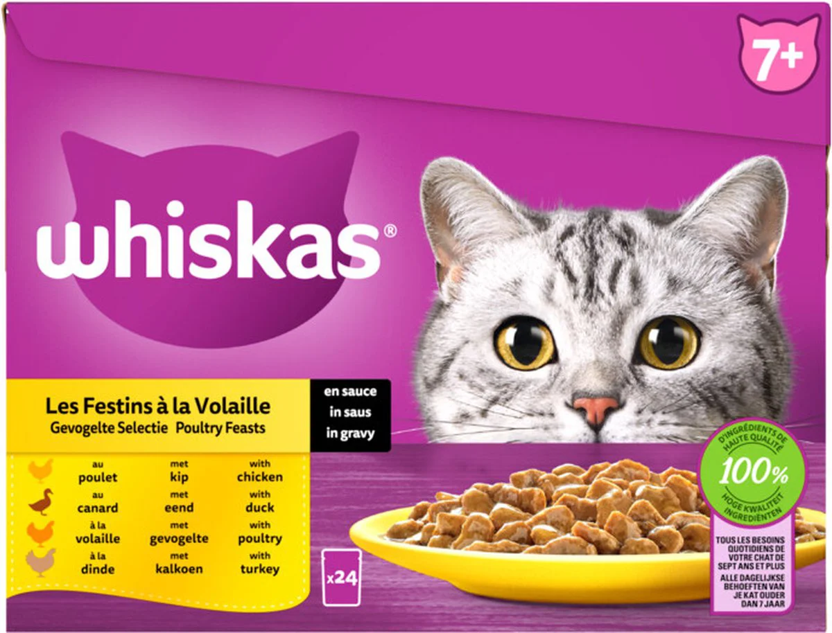 2x Whiskas Senior Multipack Gevogelte Selectie in Saus 24 x 85 gr