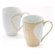 Mokkenset "Vero" - 2 mokken - witte mok met gouden ornamenten en een witte mok met een hart