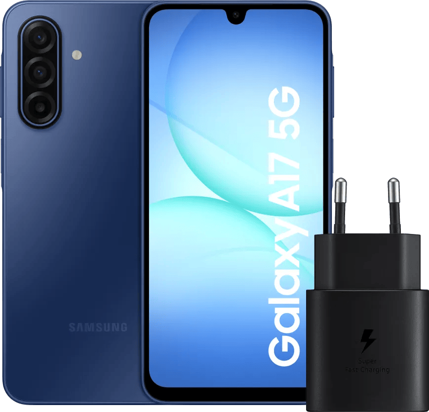Samsung Galaxy A17 128GB Blauw 5G + Samsung Oplader 25 Watt Zwart