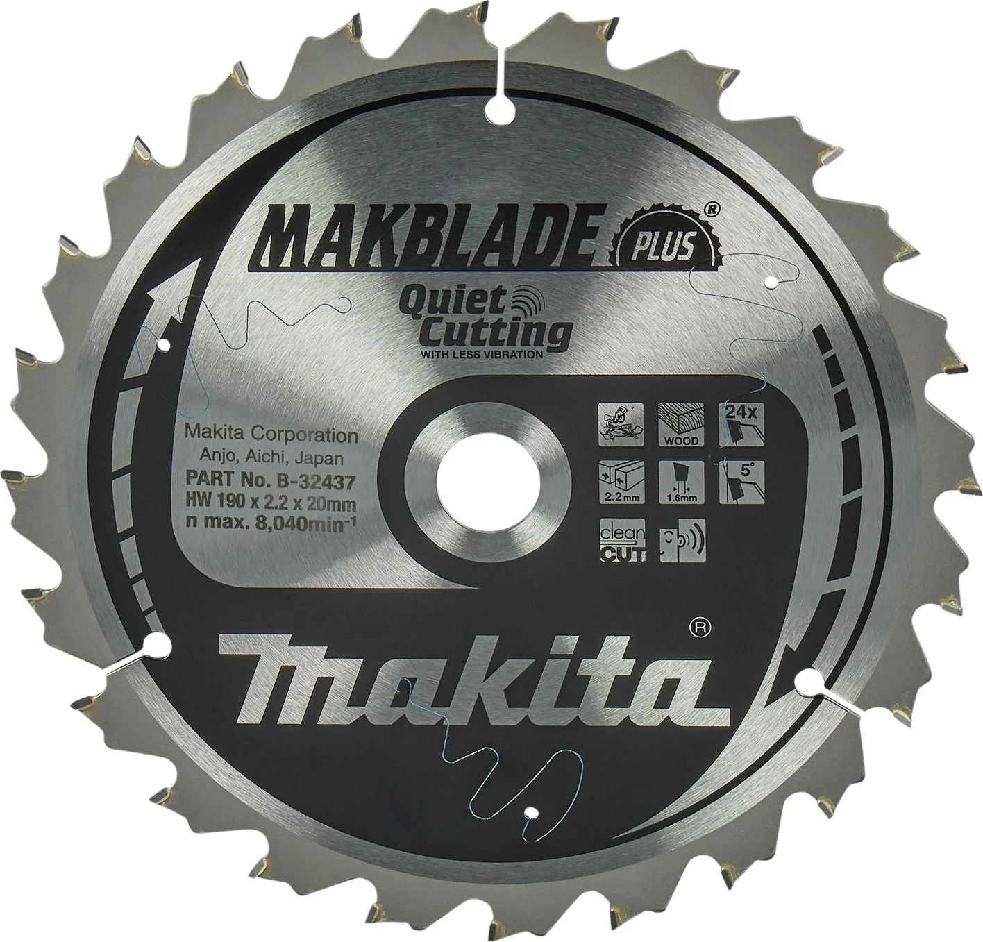 Makita Afkortzaagblad voor Hout | Makblade-Plus | Ø 190mm Asgat 20mm 24T - B-32437