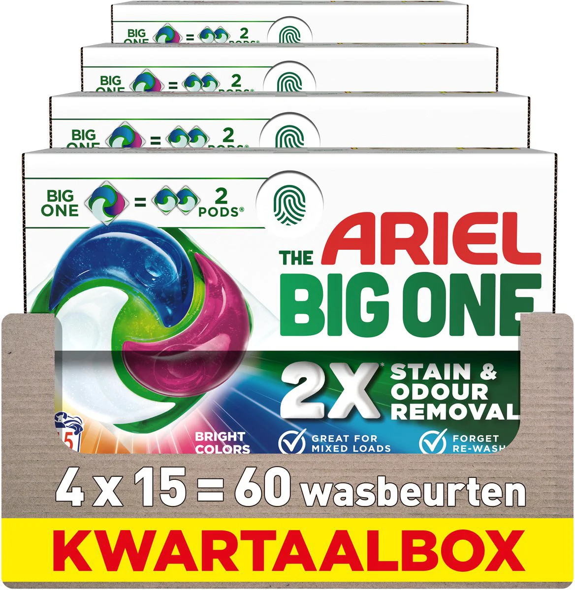 4x Ariel 3in1 Wasmiddel Pods The Big One Color 15 stuks