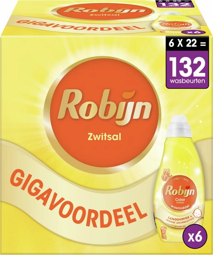 Robijn Klein & Krachtig Vloeibaar Wasmiddel - Color Zwitsal - 6 x 22 wasbeurten - Voordeelverpakking