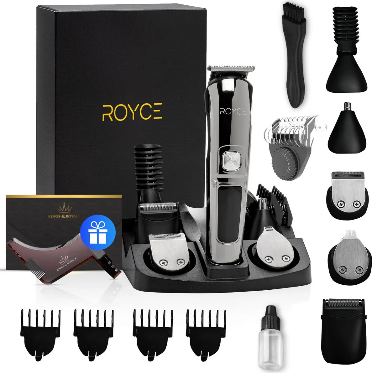 Royce 11 in 1 Baardtrimmer – Trimmer voor Baard & Lichaam - Baardtrimmer Mannen - Lichaamstrimmer - Snor Trimmer - Bodygroomer - Trimmer intieme zone - Incl. 10 Opzetstukken