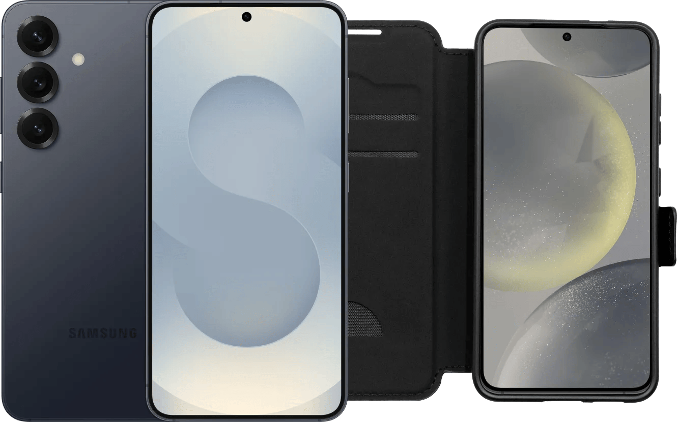 Samsung Galaxy S25 256GB Zilver 5G + BlueBuilt Book Case Zwart
