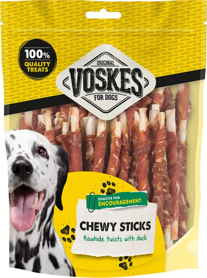10x Voskes Hondensnack Runderhuid Sticks Eend 100 stuks