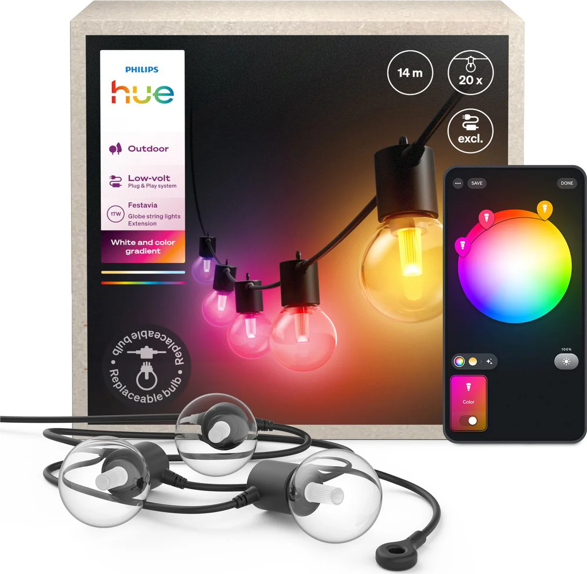 Philips Hue Festavia Globe Lichtsnoer - 21 meter - Uitbreiding