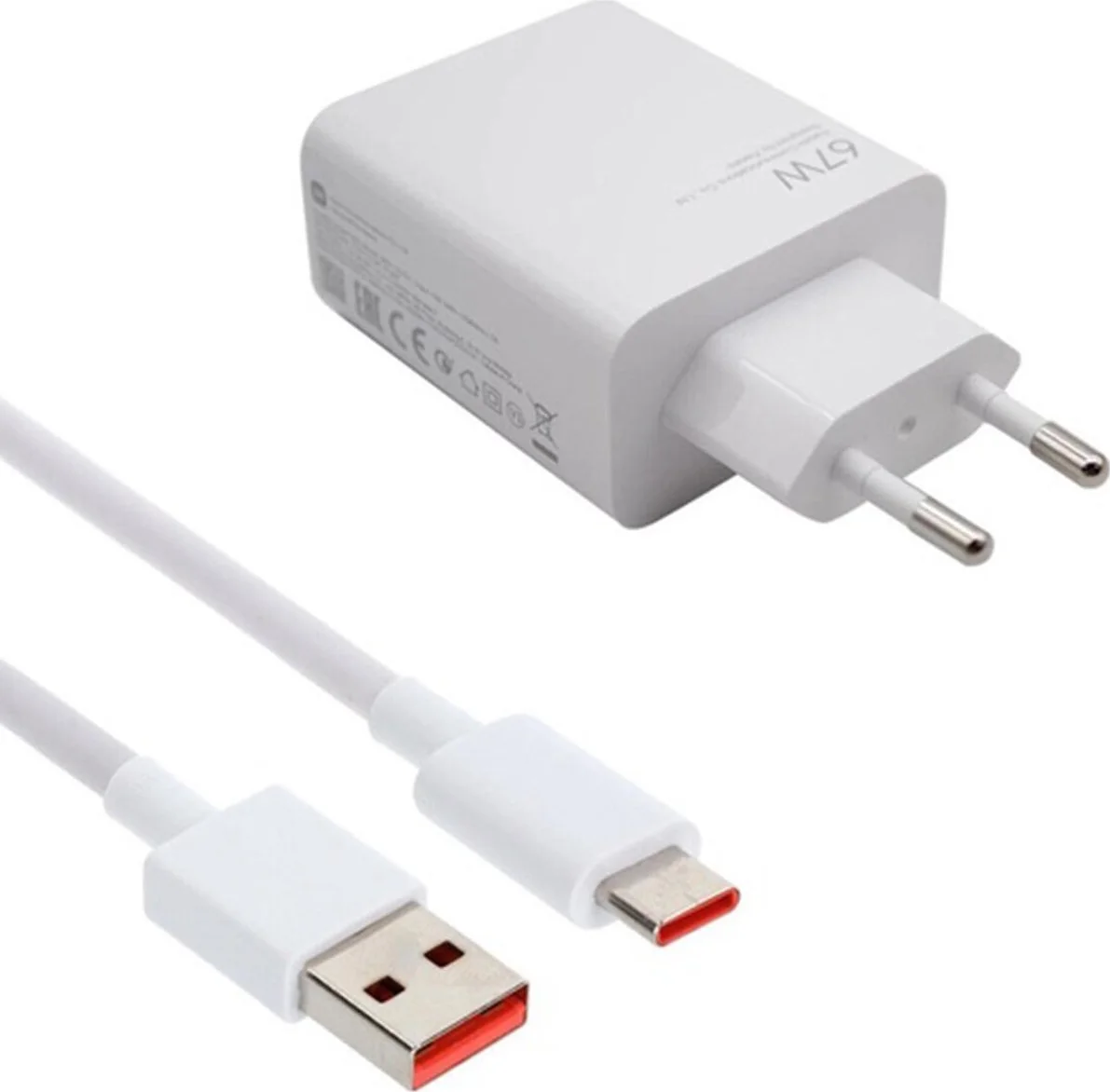 Xiaomi Hypercharge Power Delivery Oplader 67W + Usb A naar Usb C Kabel (1m) Wit