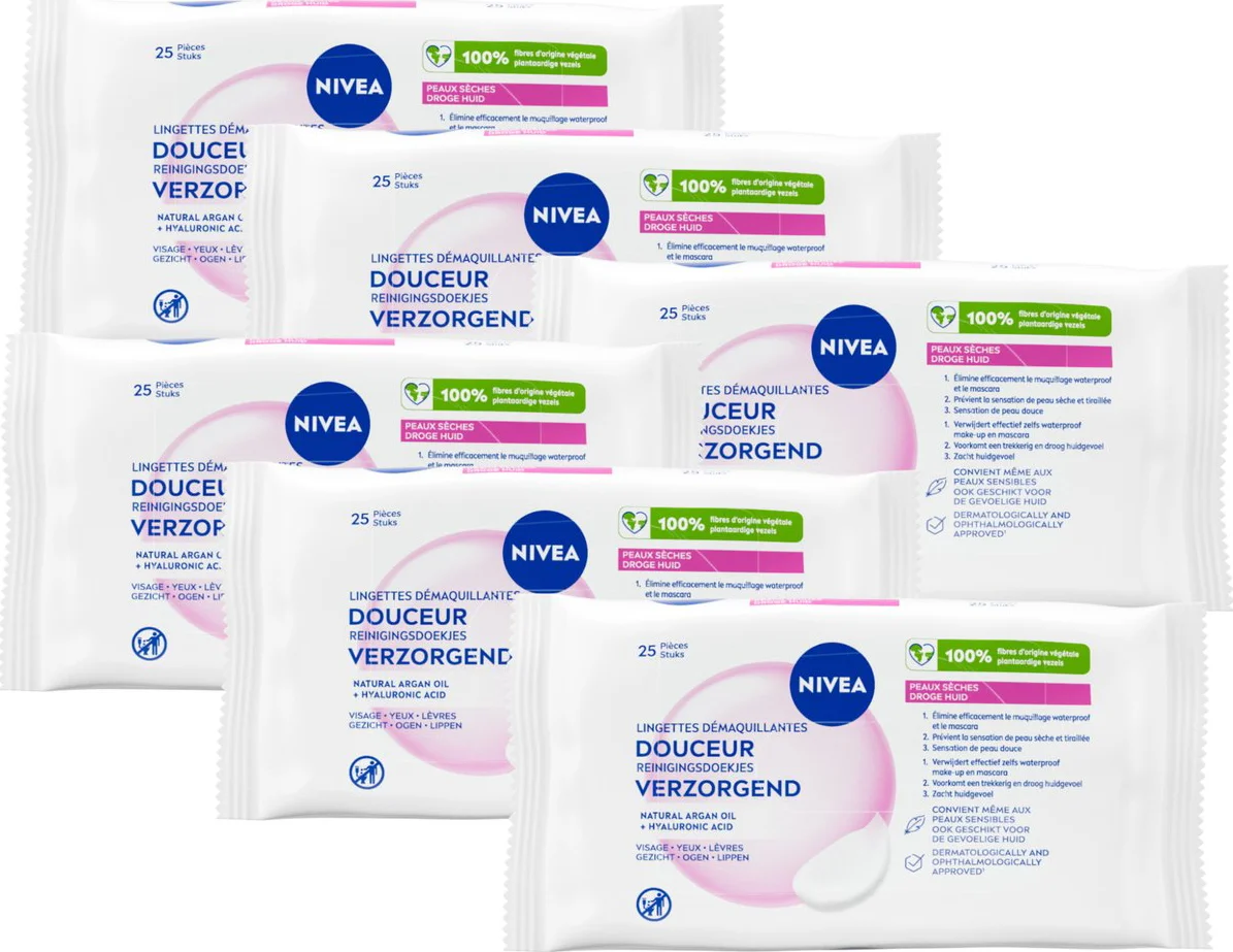 6x NIVEA Reinigingsdoekjes Droge Huid 25 stuks