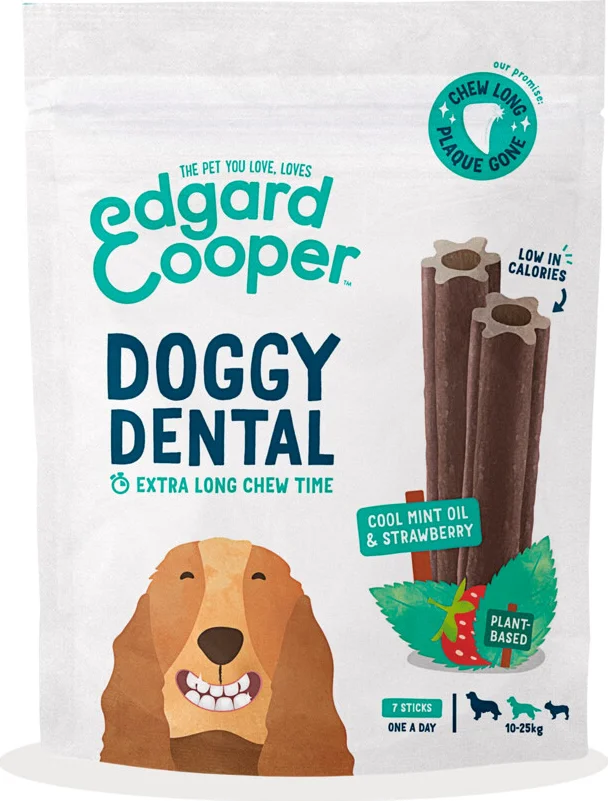 8x Edgard & Cooper Doggy Dental Sticks Medium Aardbei - Frisse Muntolie