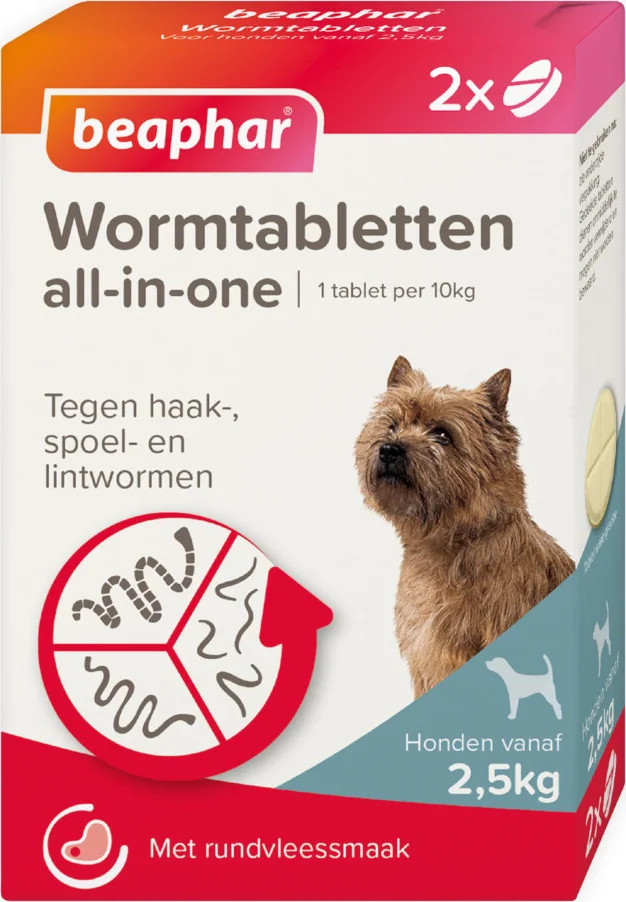 6x Beaphar All-in-one Ontworming Tabletten Hond 2,5 - 20 kg 2 tabletten