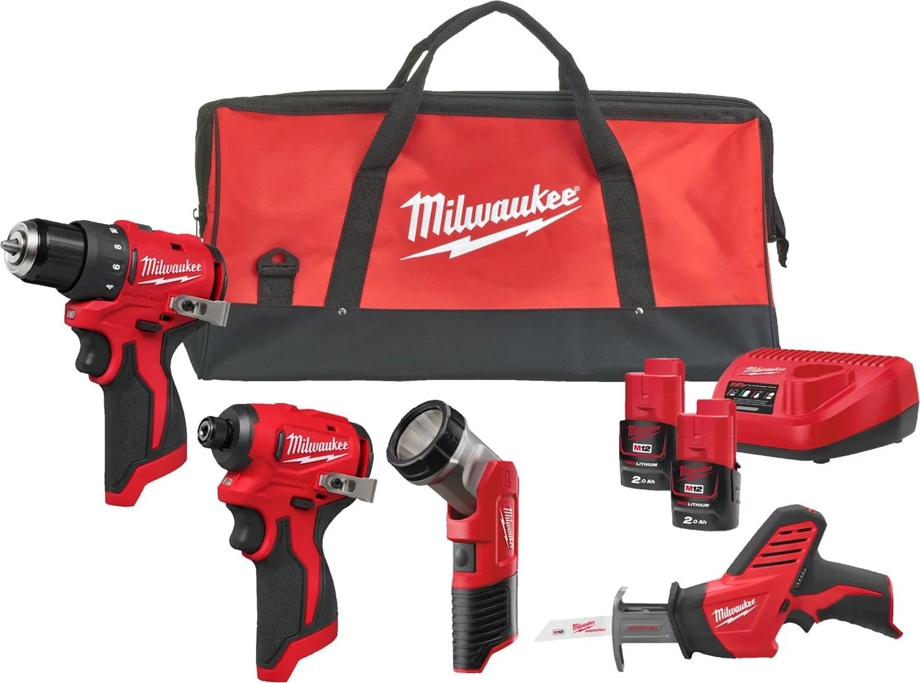 Milwaukee M12 BLPP4A-202B Accu combiset 4-delig 12V 2.0Ah in tas - 4933499693