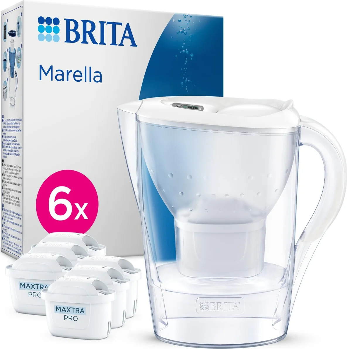 Brita Marella Waterfilterkan Wit + 6 Maxtra Filterpatronen 2,4LT