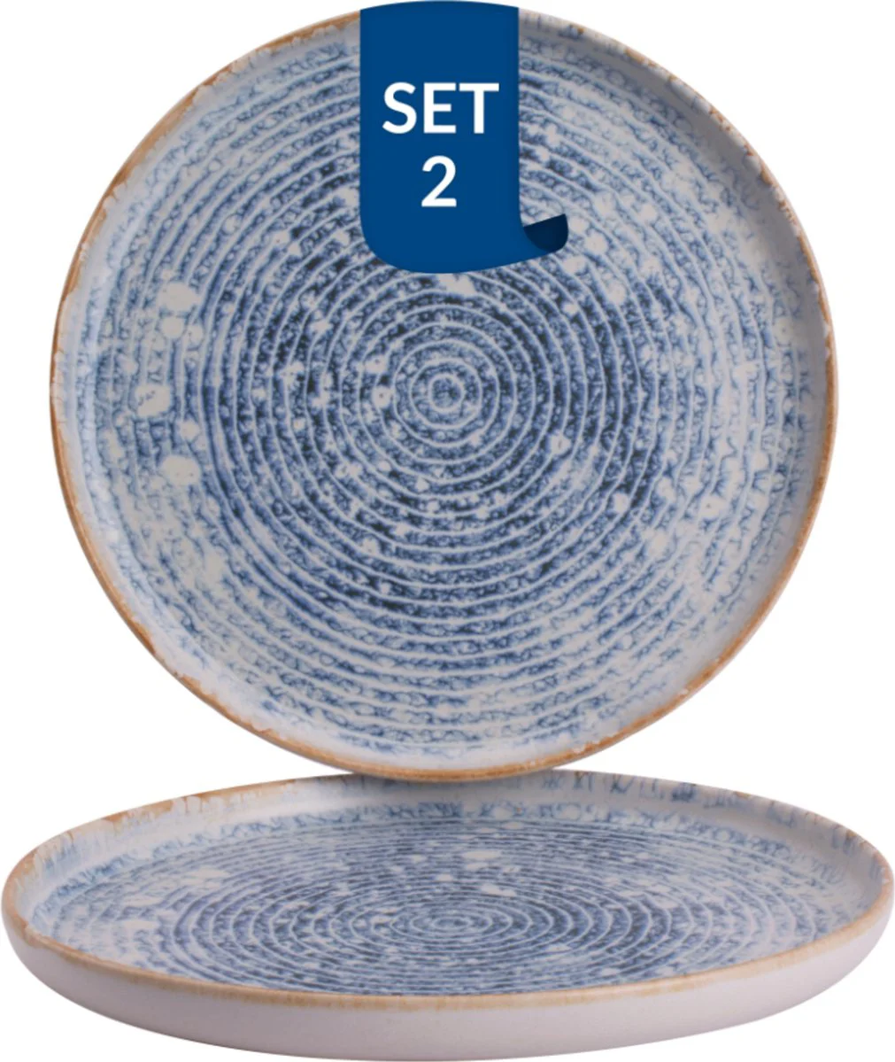James Cooke - Bord - Azure Vintage - 28 cm - Blauw/Wit - Stoneware - Bordenset - 2 stuks