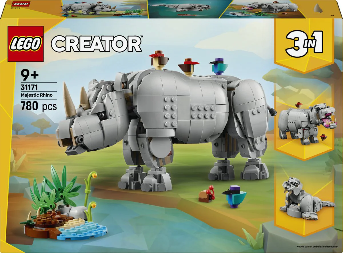 LEGO Creator Wilde dieren: machtige neushoorn met vogels 31171